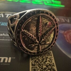 Silver plated stainless steel Cannabis Leaf Ring